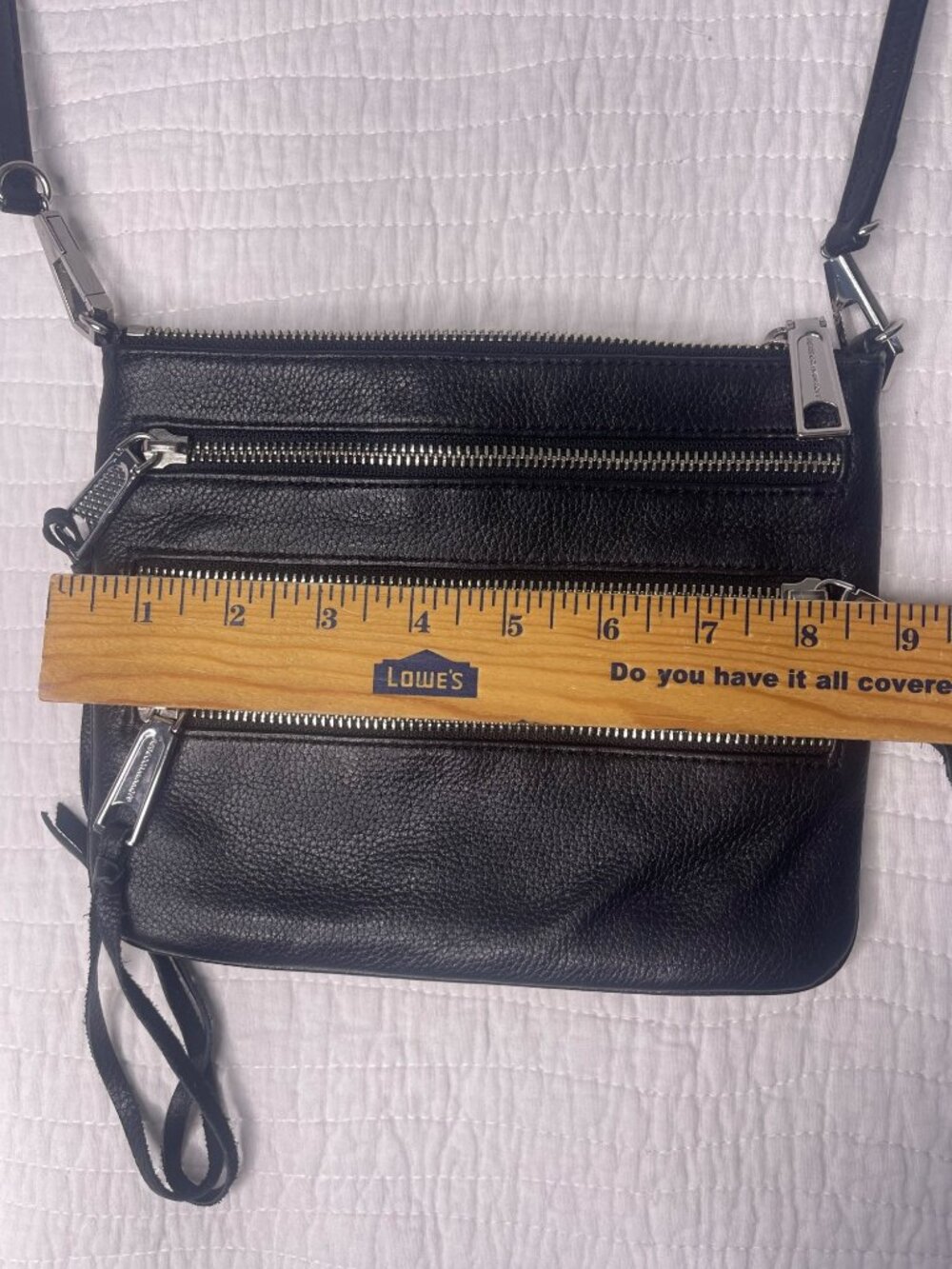 Rebecca Minkoff Black Triple Zip Leather Crossbody Bag Purse Fringe - Picture 8 of 10